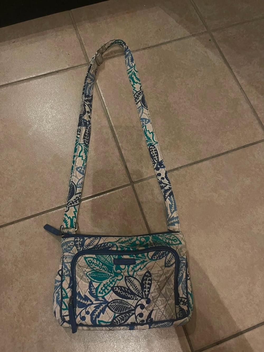 Vera Bradley Quilted Floral Crossbody in Blue and Teal